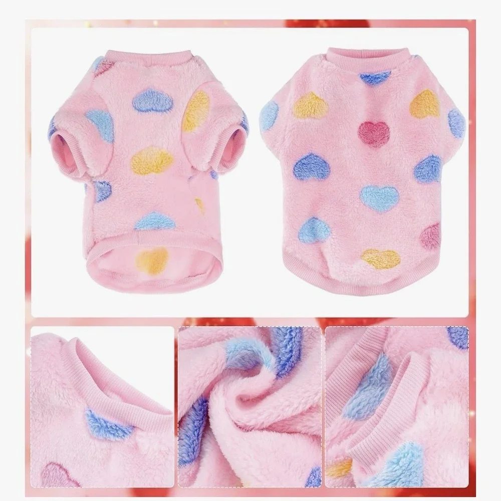 Heart Print Flannel Dog Vest Soft Puppy Coat Dogs Winter Wear Size XL